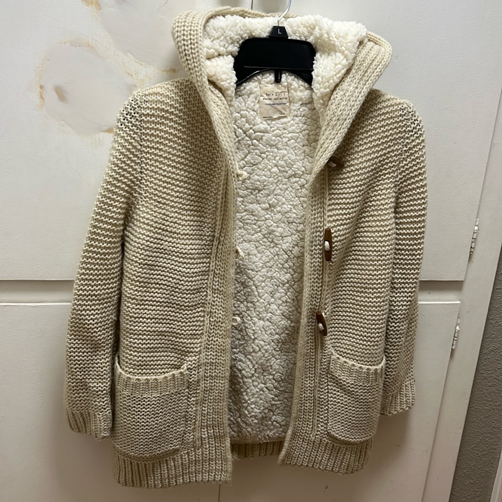 Zara Girls Sz 7-8 knitted/sherpa lined peacoat-NWOT